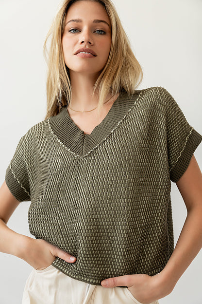 Saige Contrast Sweater in Olive - FINAL SALE