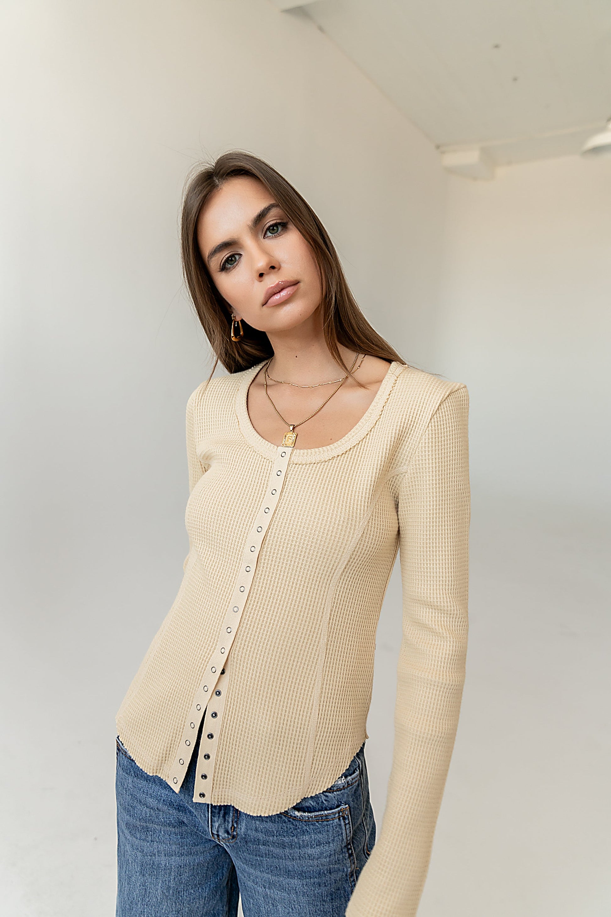 Cal Waffle Knit Top in Yellow - FINAL SALE
