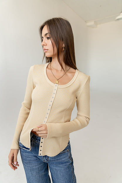 Cal Waffle Knit Top in Yellow - FINAL SALE