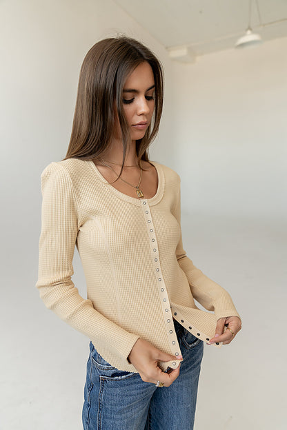 Cal Waffle Knit Top in Yellow - FINAL SALE