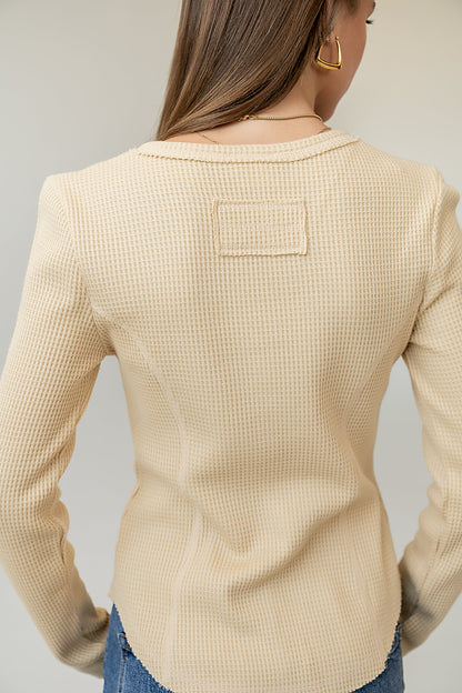 Cal Waffle Knit Top in Yellow - FINAL SALE