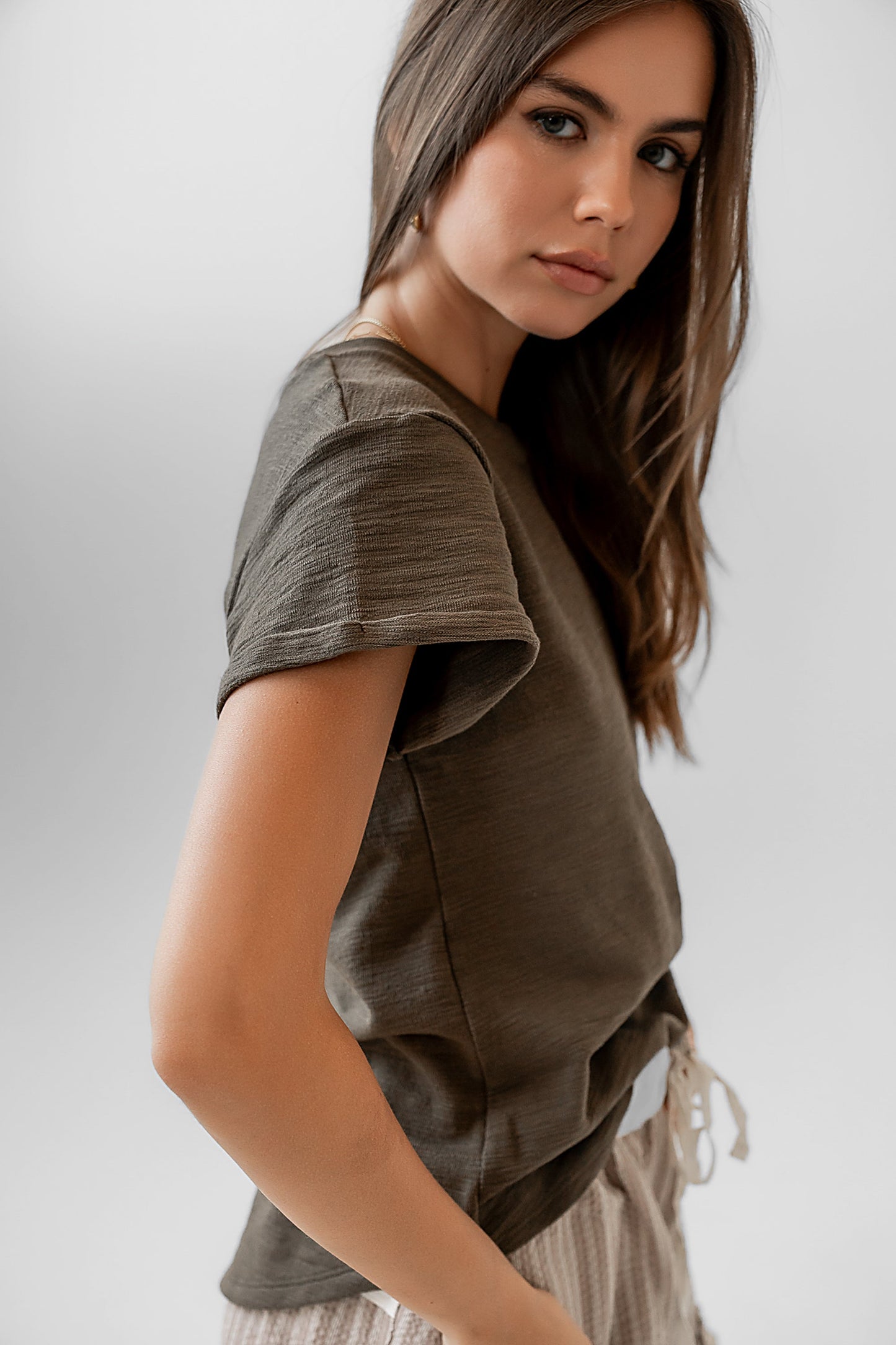 Selena Rolled Sleeve Shirt in Olive - FINAL SALE