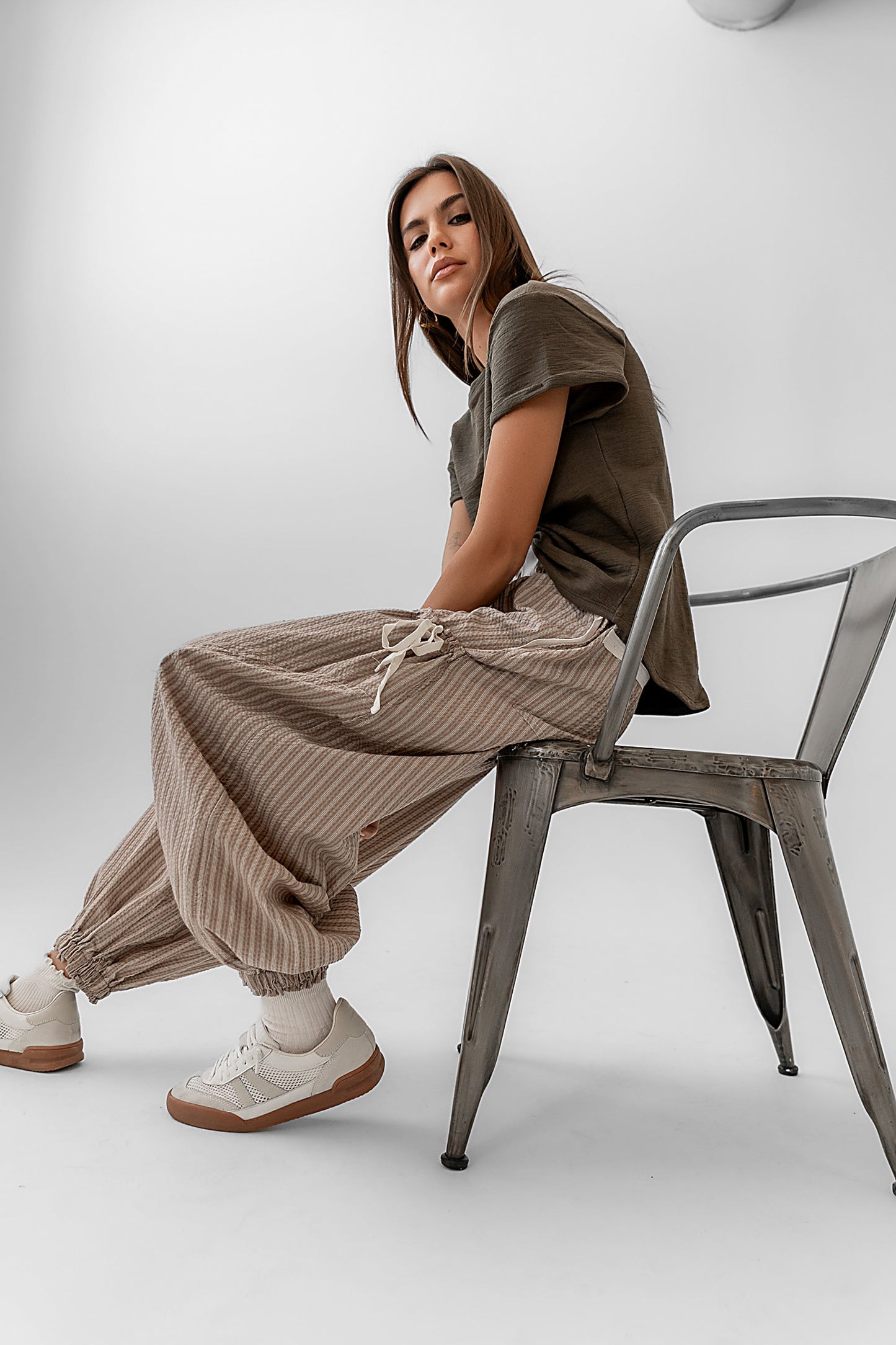 Emory Striped Baggy Pants in Mocha - FINAL SALE