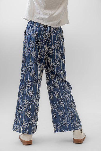 Alanna Embroidered Pants in Blue
