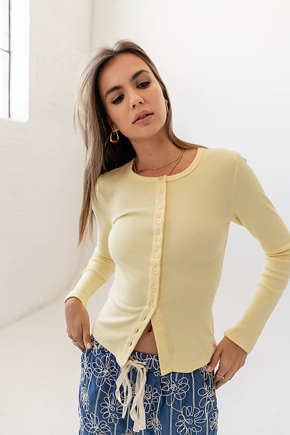 Mia Button Up Top in Yellow - FINAL SALE