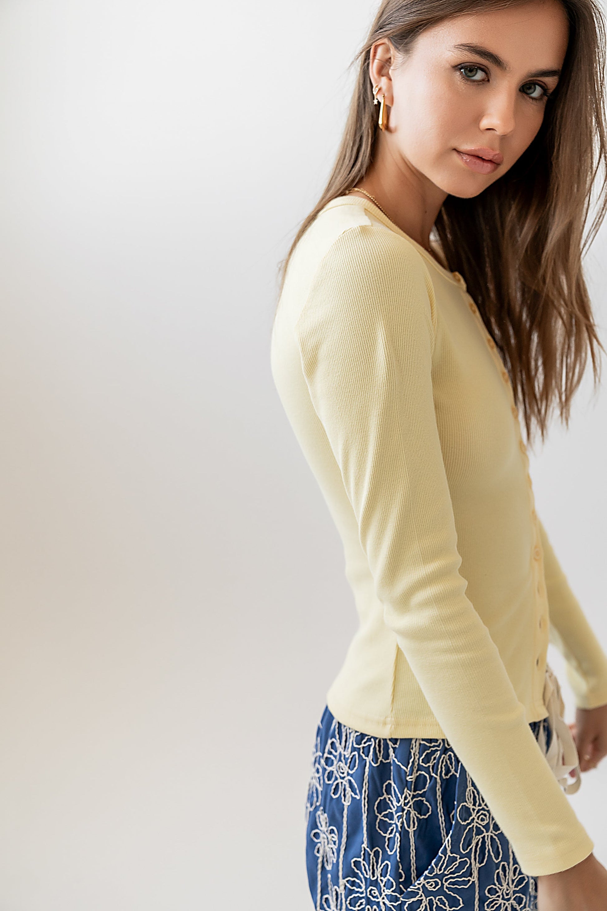 Mia Button Up Top in Yellow - FINAL SALE
