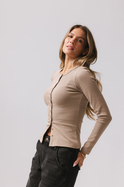 Mia Button Up Top in Taupe - FINAL SALE