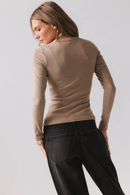 Mia Button Up Top in Taupe - FINAL SALE