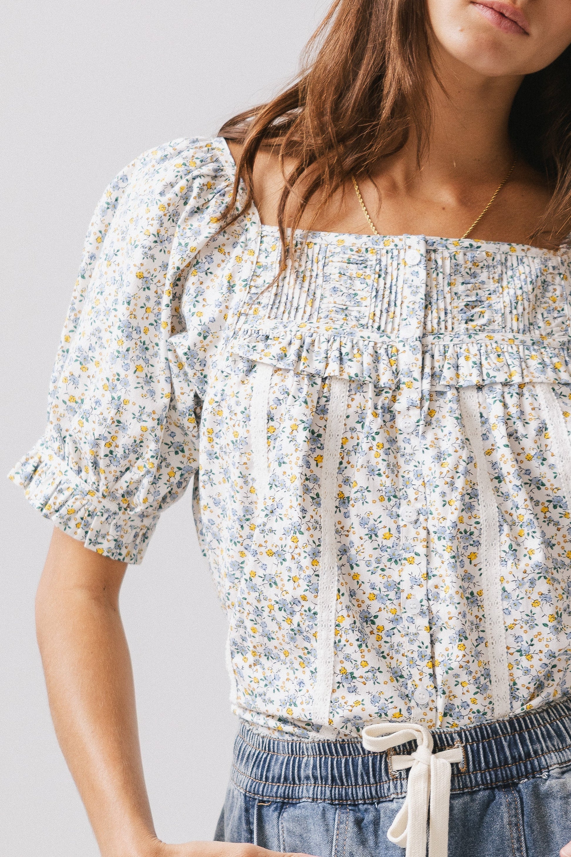 Tiffany Floral Blouse in Blue - FINAL SALE