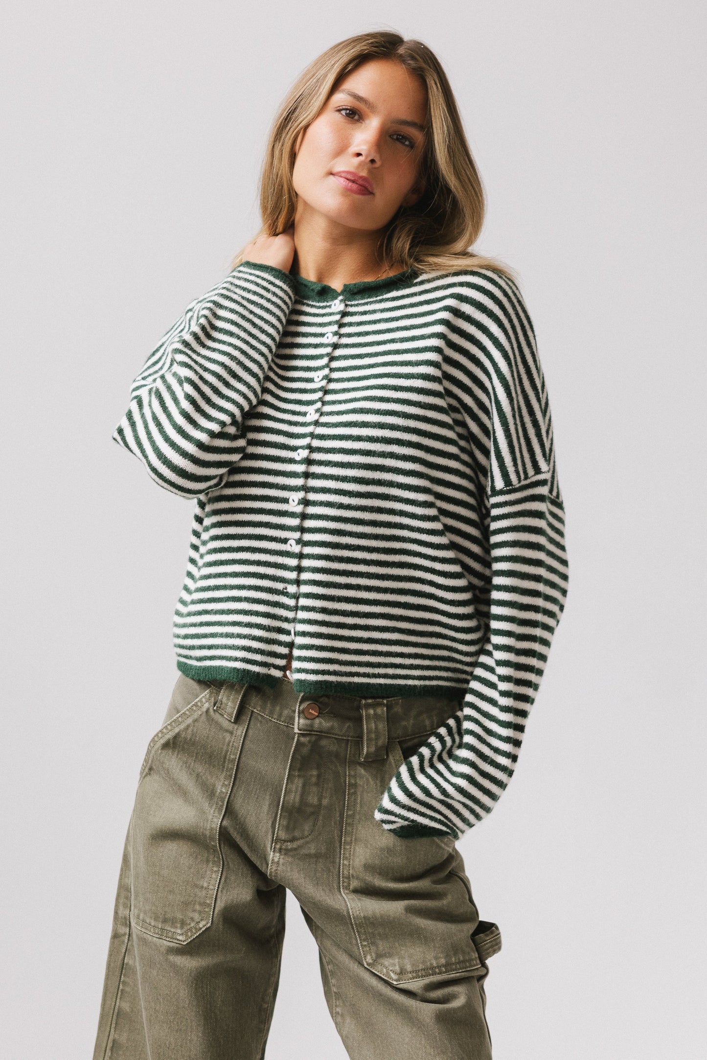 Miriam Striped Cardigan in Forest - FINAL SALE