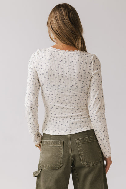Archie Floral Top in Navy