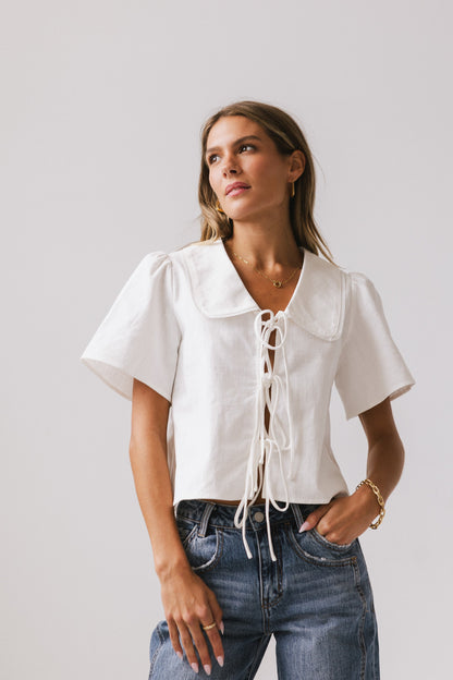 Ethan Tie Front Blouse in White - FINAL SALE