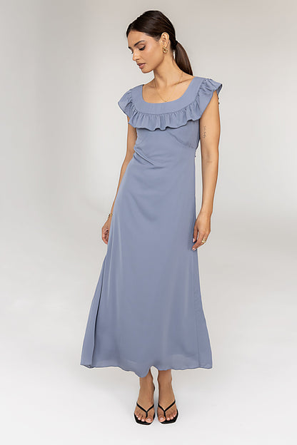 Lydia Ruffle Maxi Dress in Blue