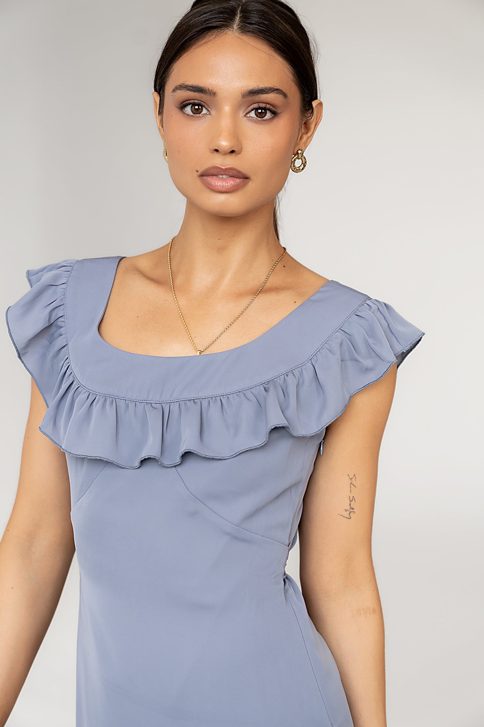 Lydia Ruffle Maxi Dress in Blue