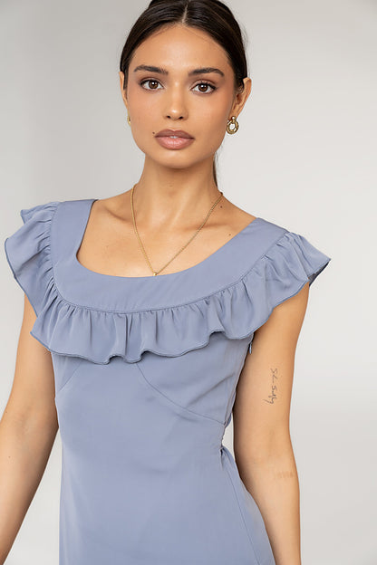 Lydia Ruffle Maxi Dress in Blue