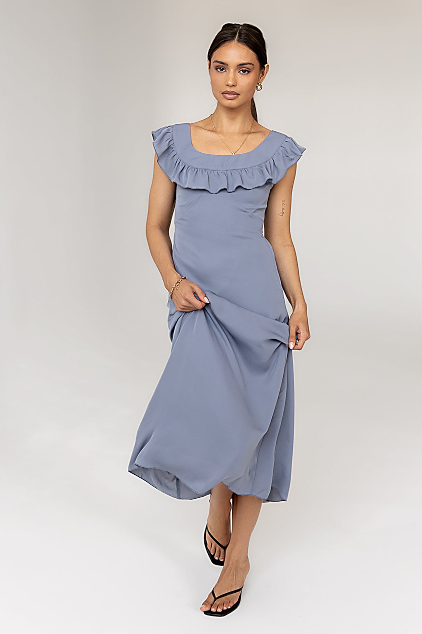 Lydia Ruffle Maxi Dress in Blue