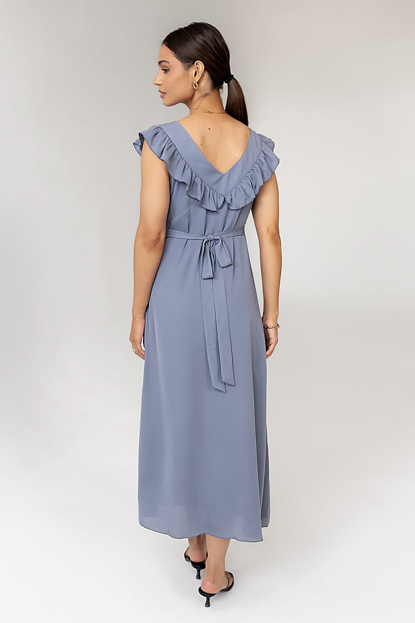 Lydia Ruffle Maxi Dress in Blue