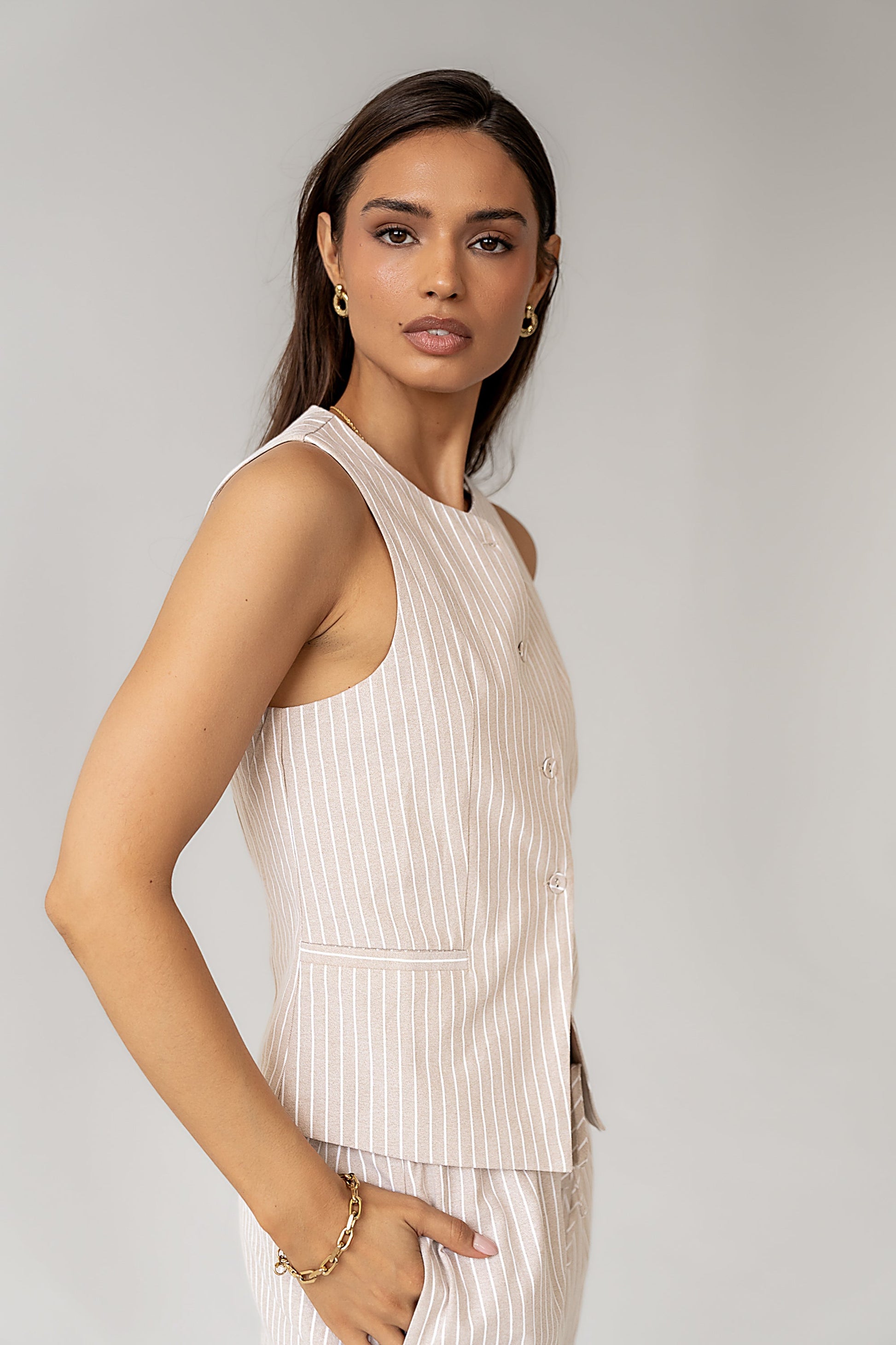 Rosa Striped Vest in Taupe