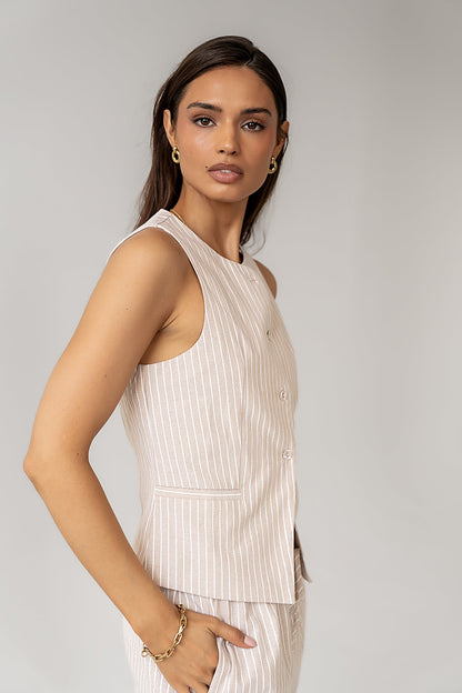 Rosa Striped Vest in Taupe