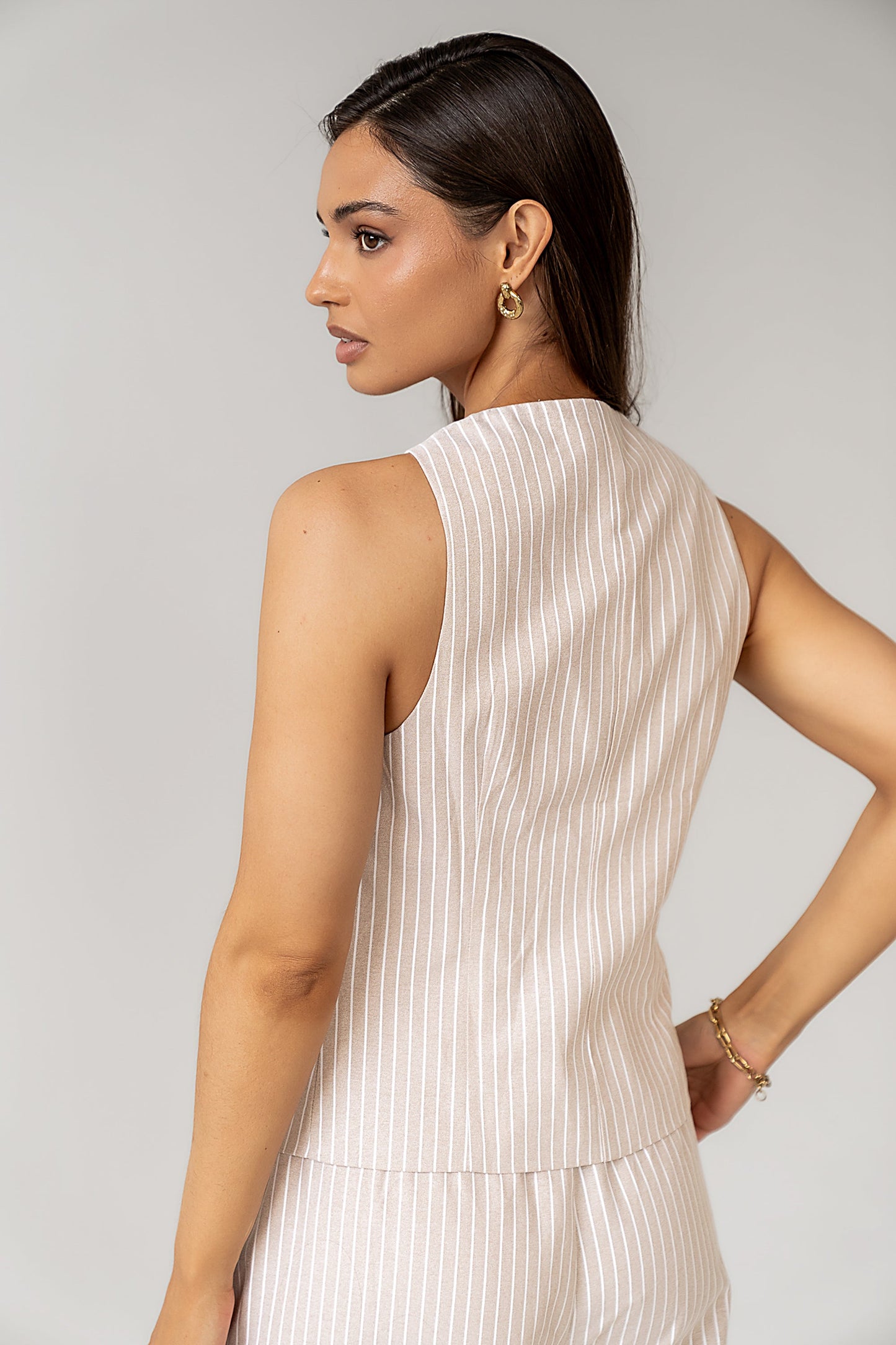 Rosa Striped Vest in Taupe