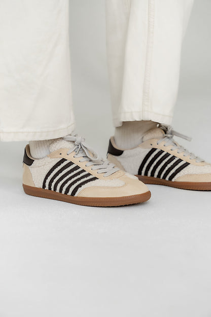 Stevie Striped Sneaker in Beige Shearling