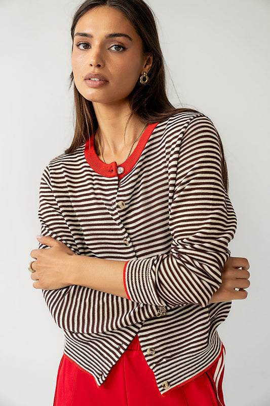 Josy Button Front Cardigan in Red - FINAL SALE