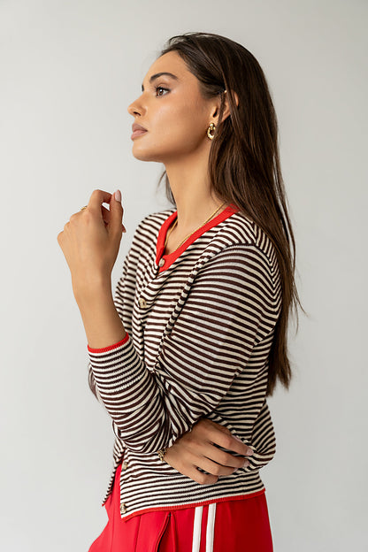 Josy Button Front Cardigan in Red - FINAL SALE