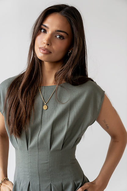Matilda Pleated Maxi Dress in Olive