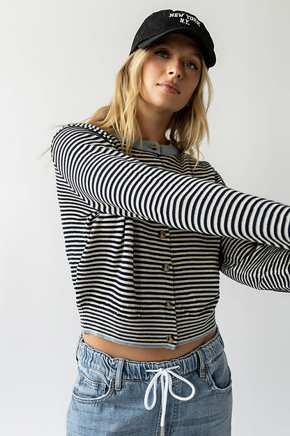 Josy Button Front Cardigan in Dusty Blue