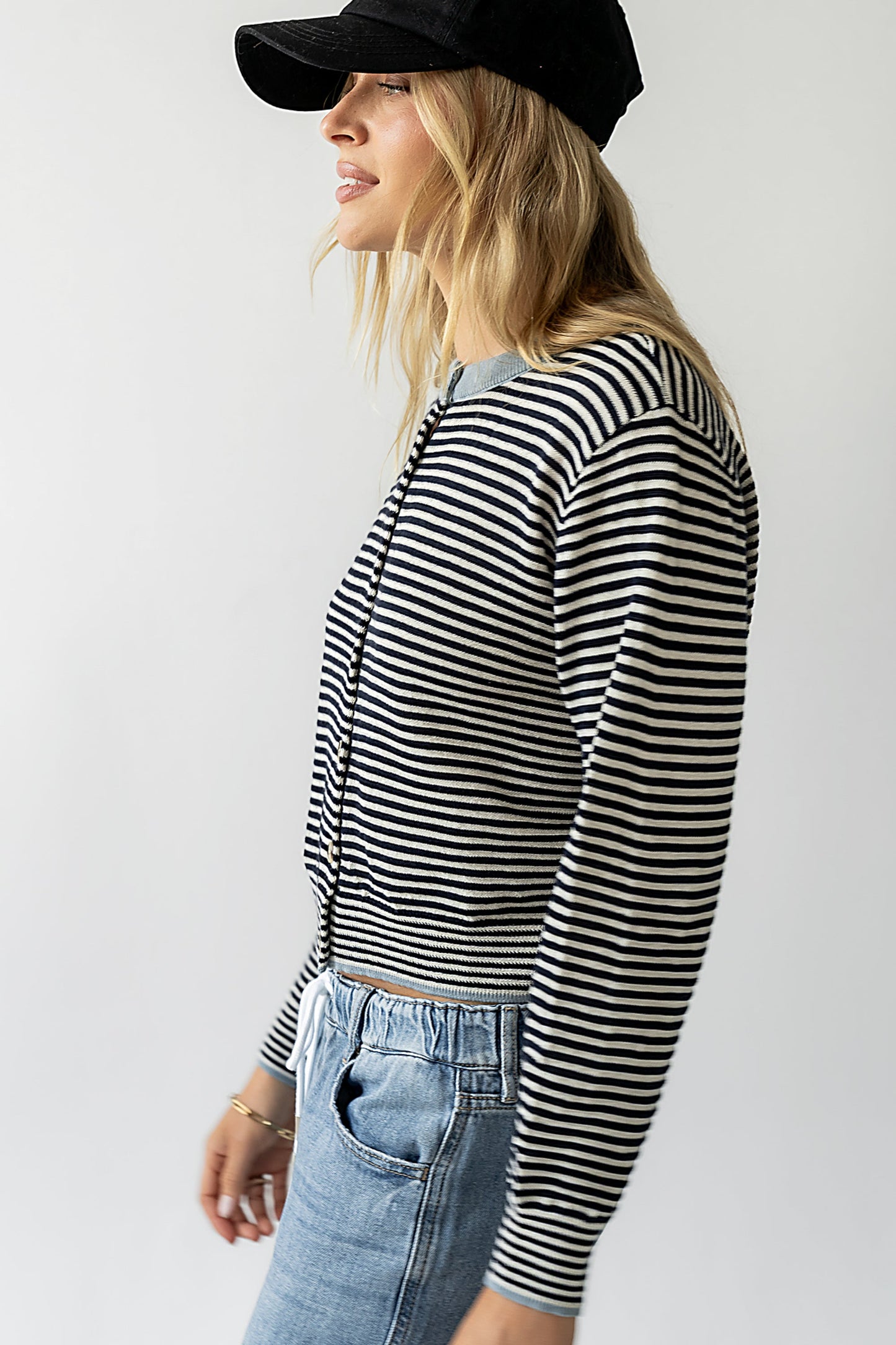 Josy Button Front Cardigan in Dusty Blue