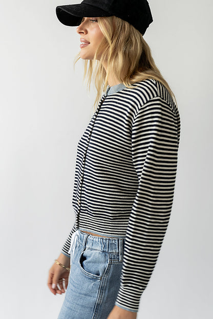 Josy Button Front Cardigan in Dusty Blue