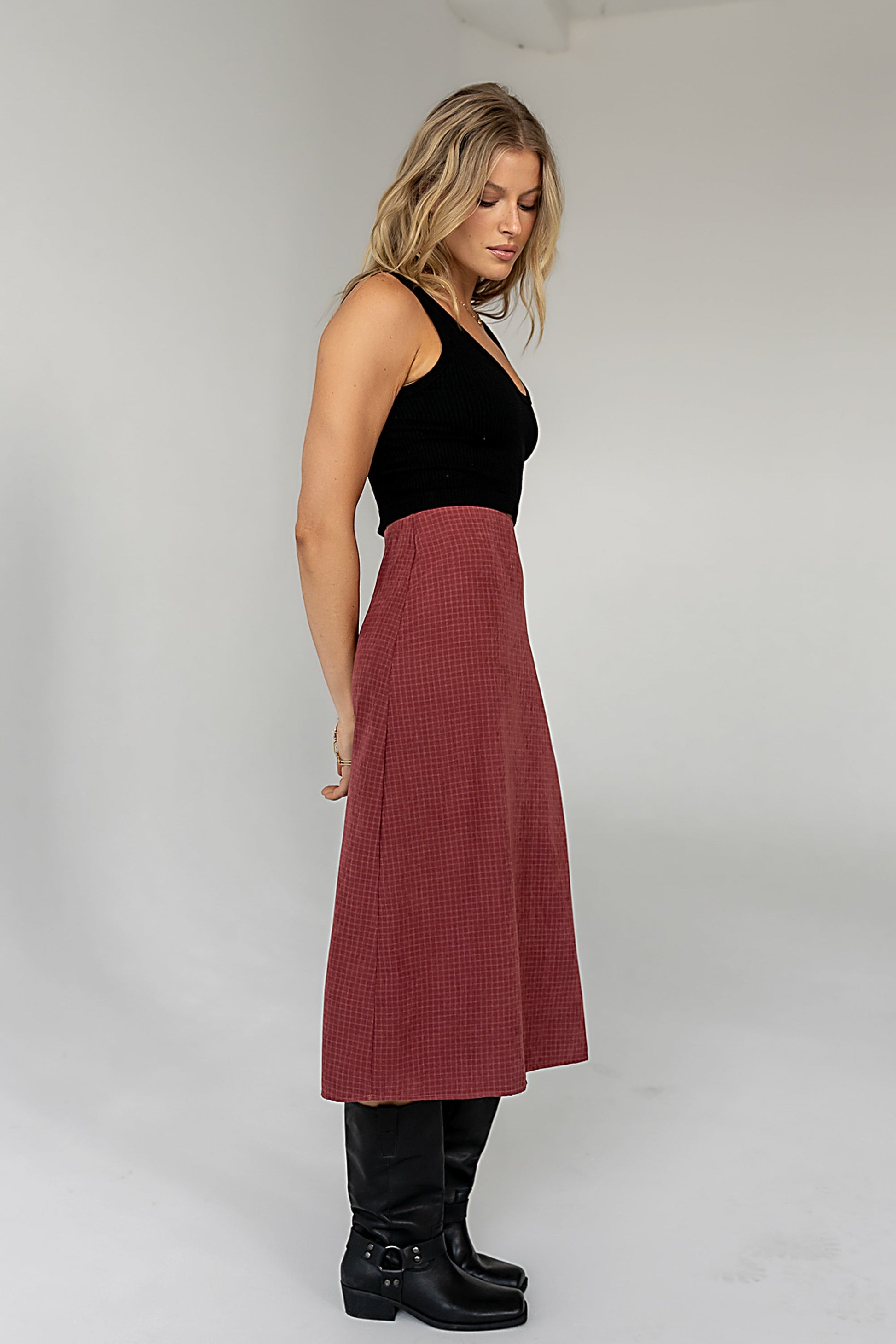 Miley Midi Skirt in Maroon - FINAL SALE