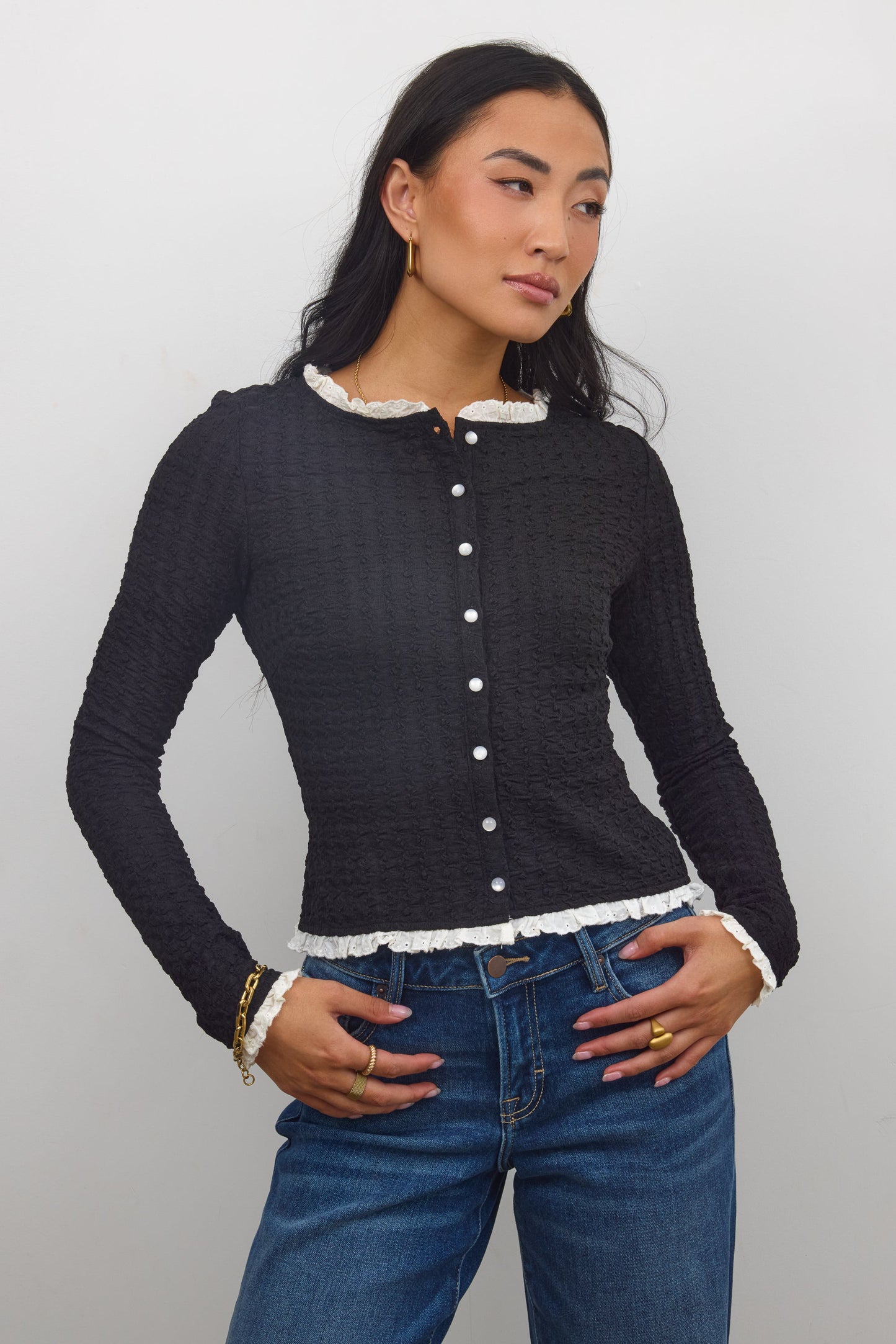 Sierra Lace Trim Blouse in Black - FINAL SALE