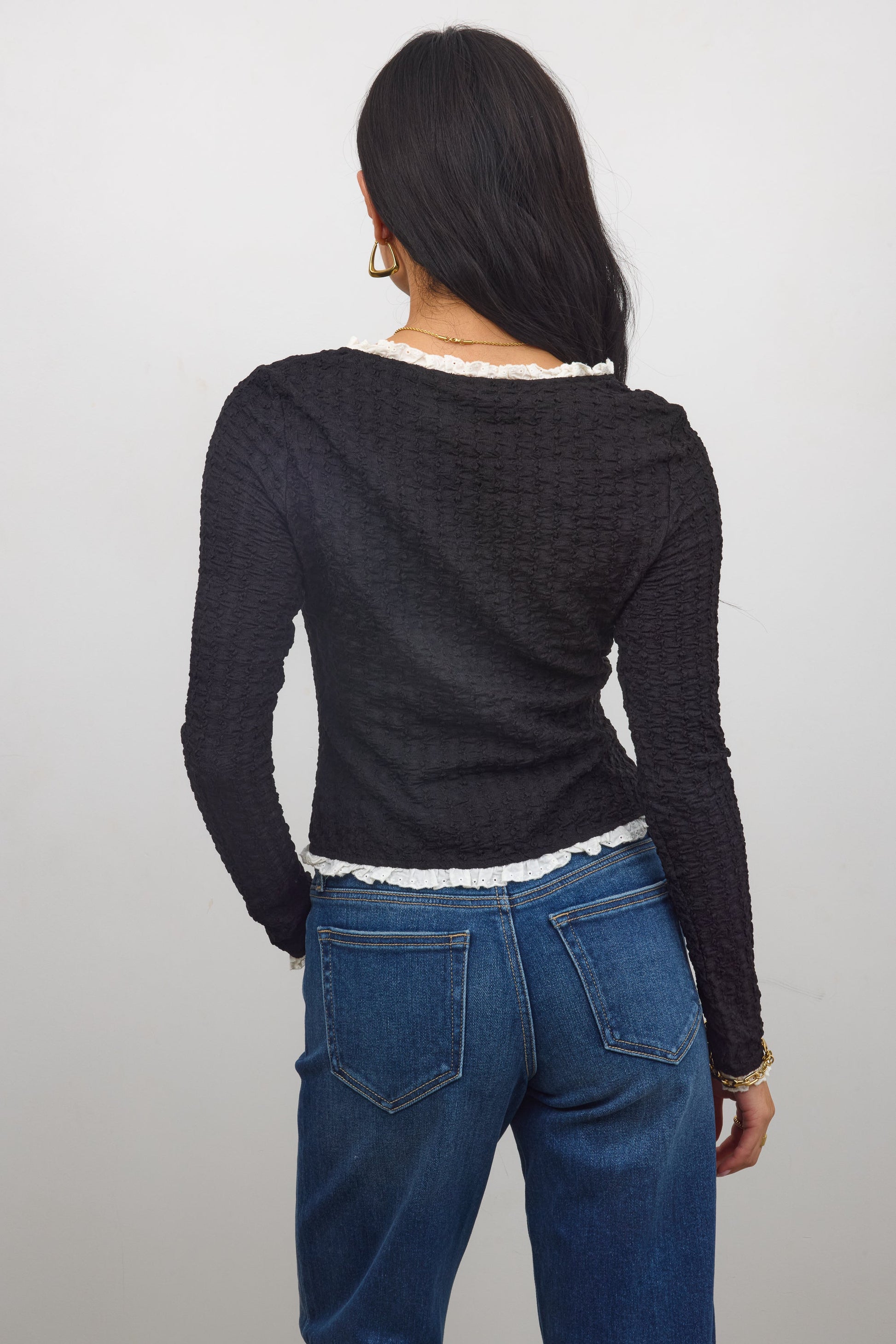 Sierra Lace Trim Blouse in Black - FINAL SALE