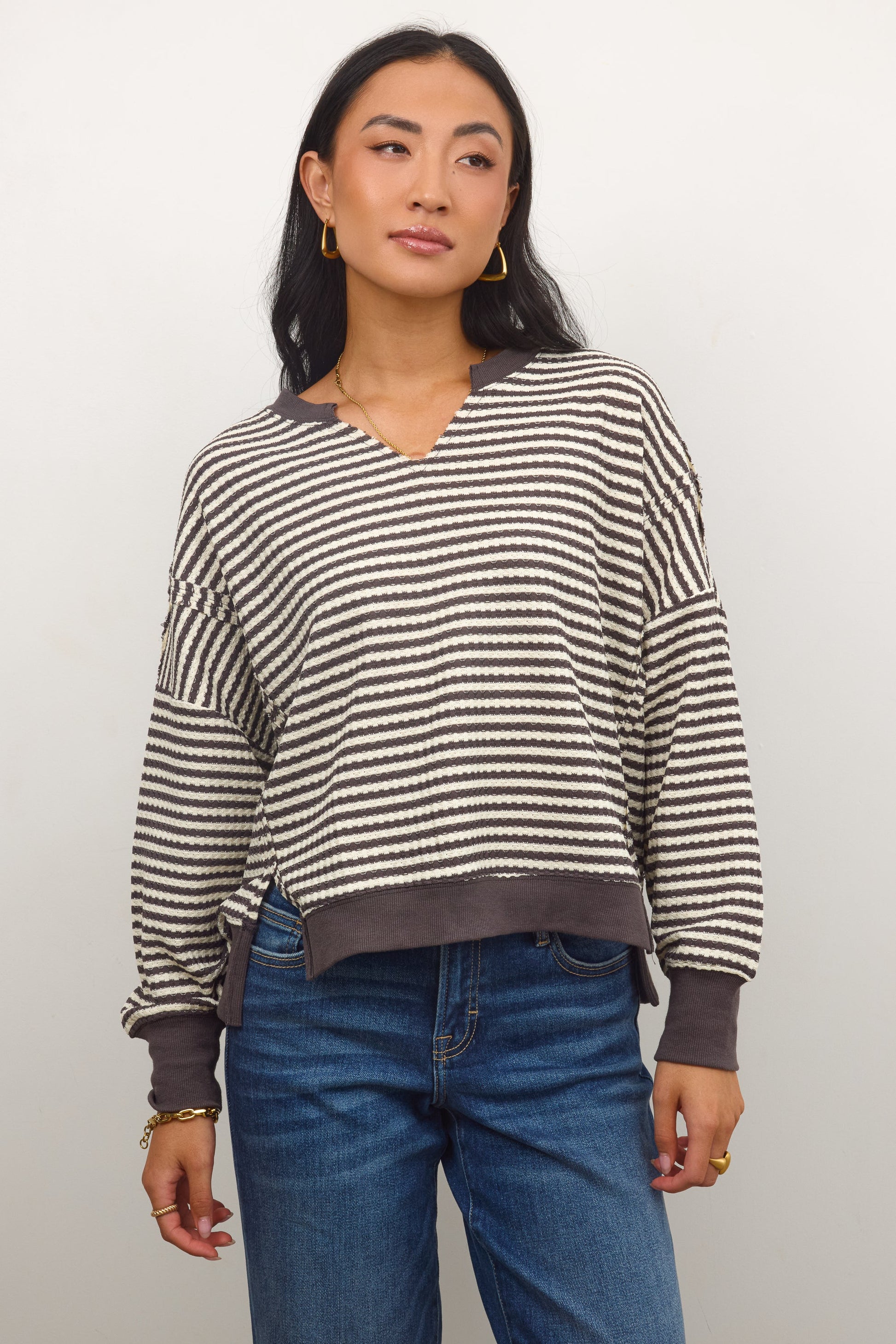 Wells Striped Top in Charcoal