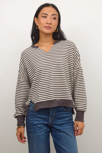 Wells Striped Top in Charcoal