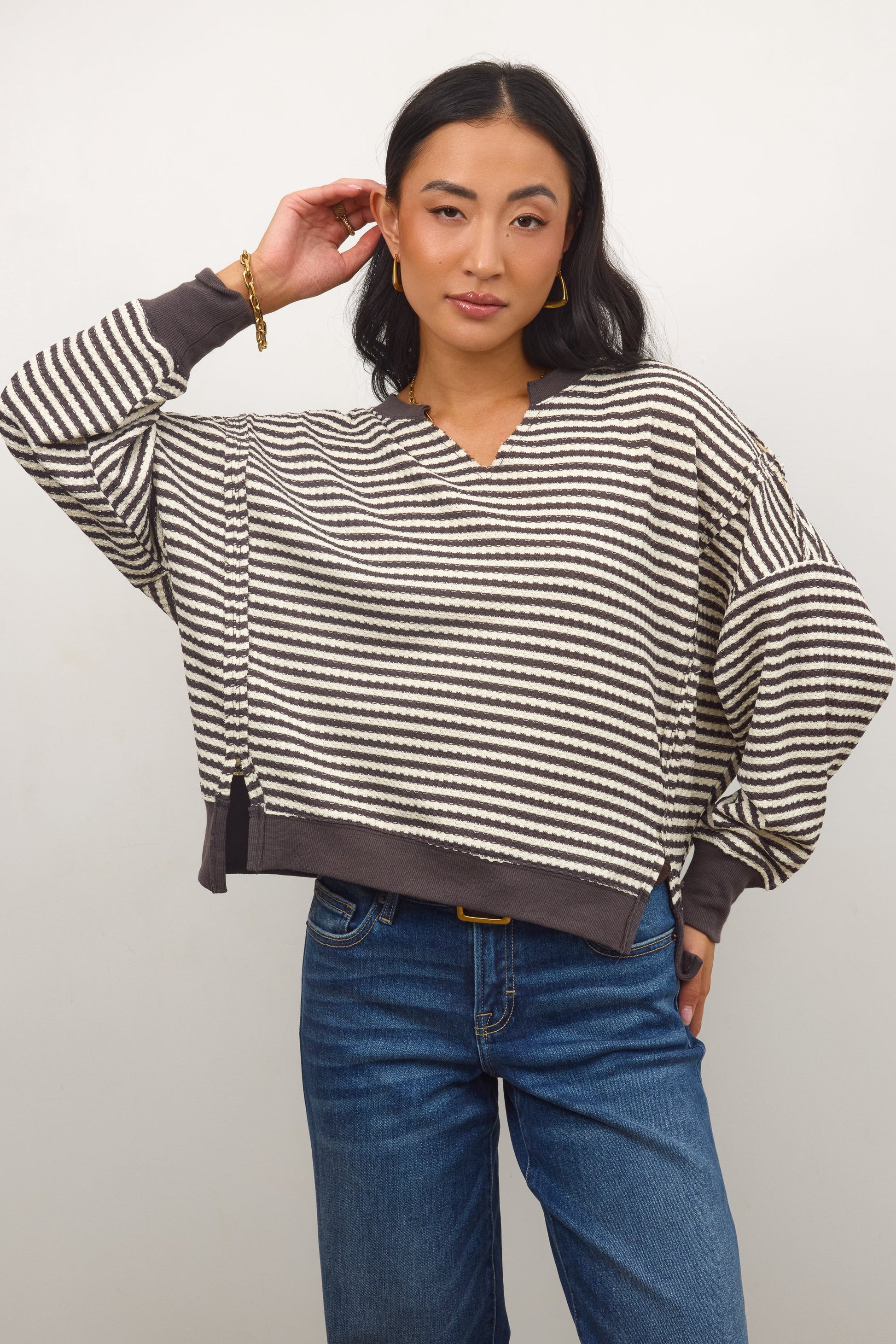 Wells Striped Top in Charcoal