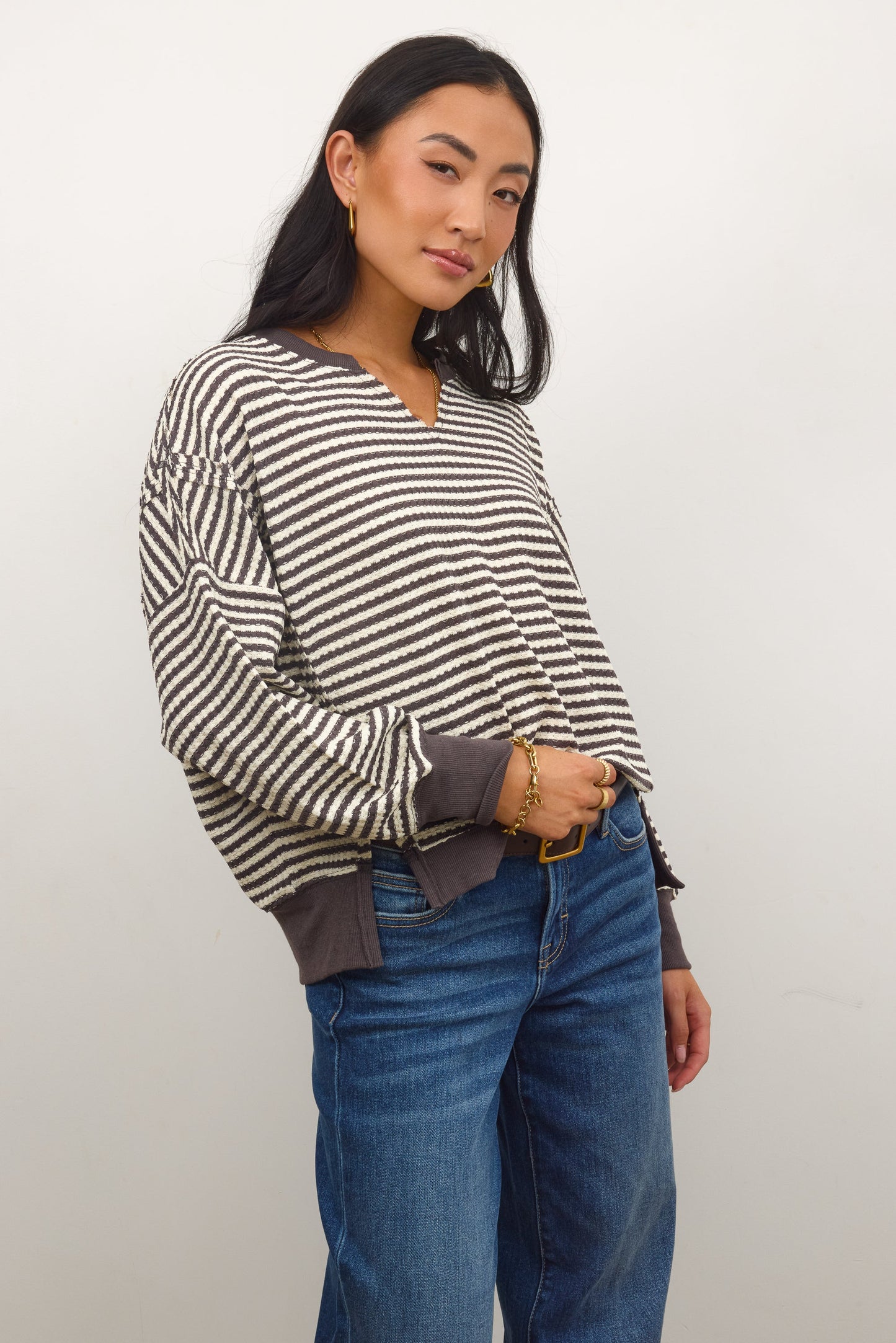 Wells Striped Top in Charcoal