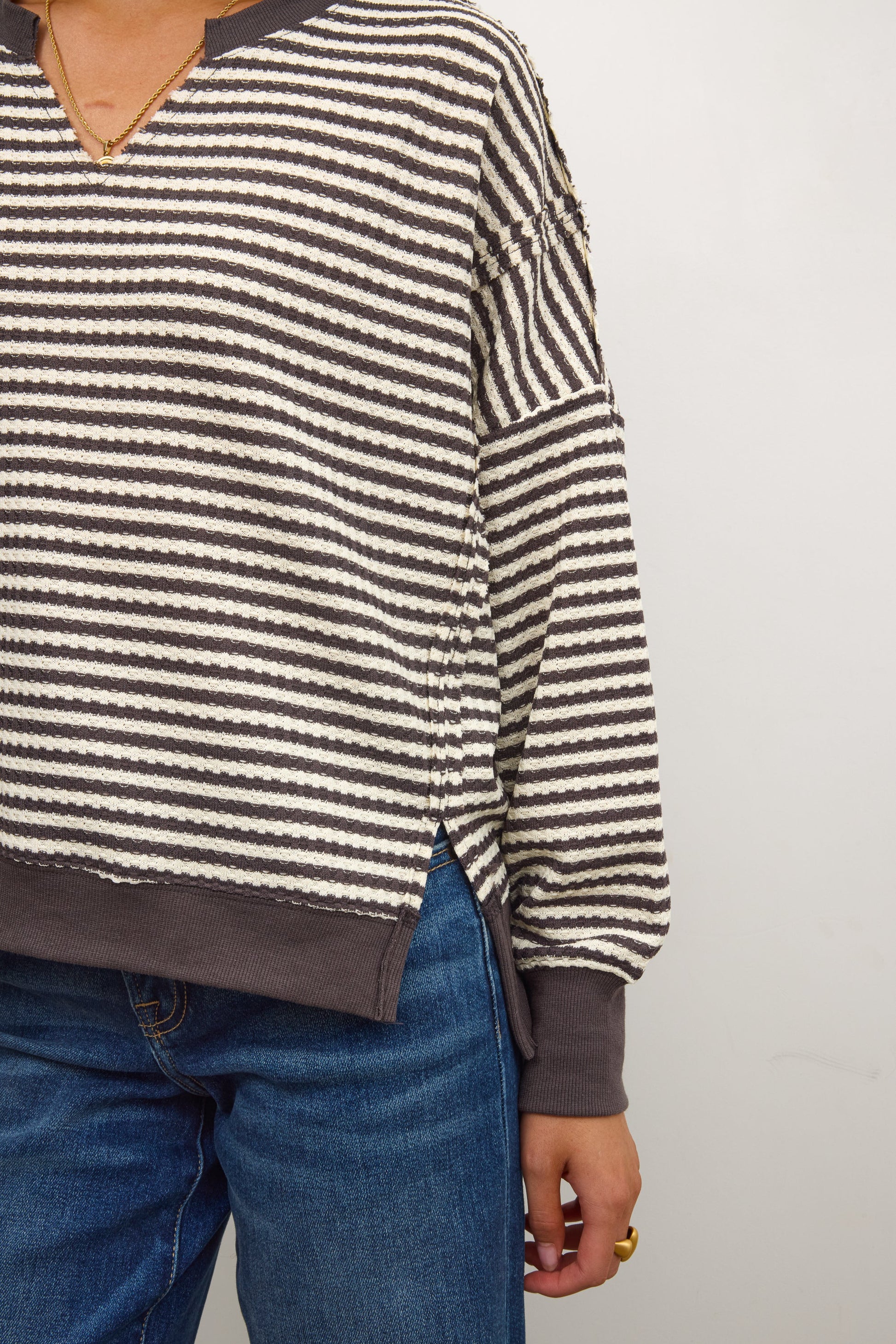 Wells Striped Top in Charcoal