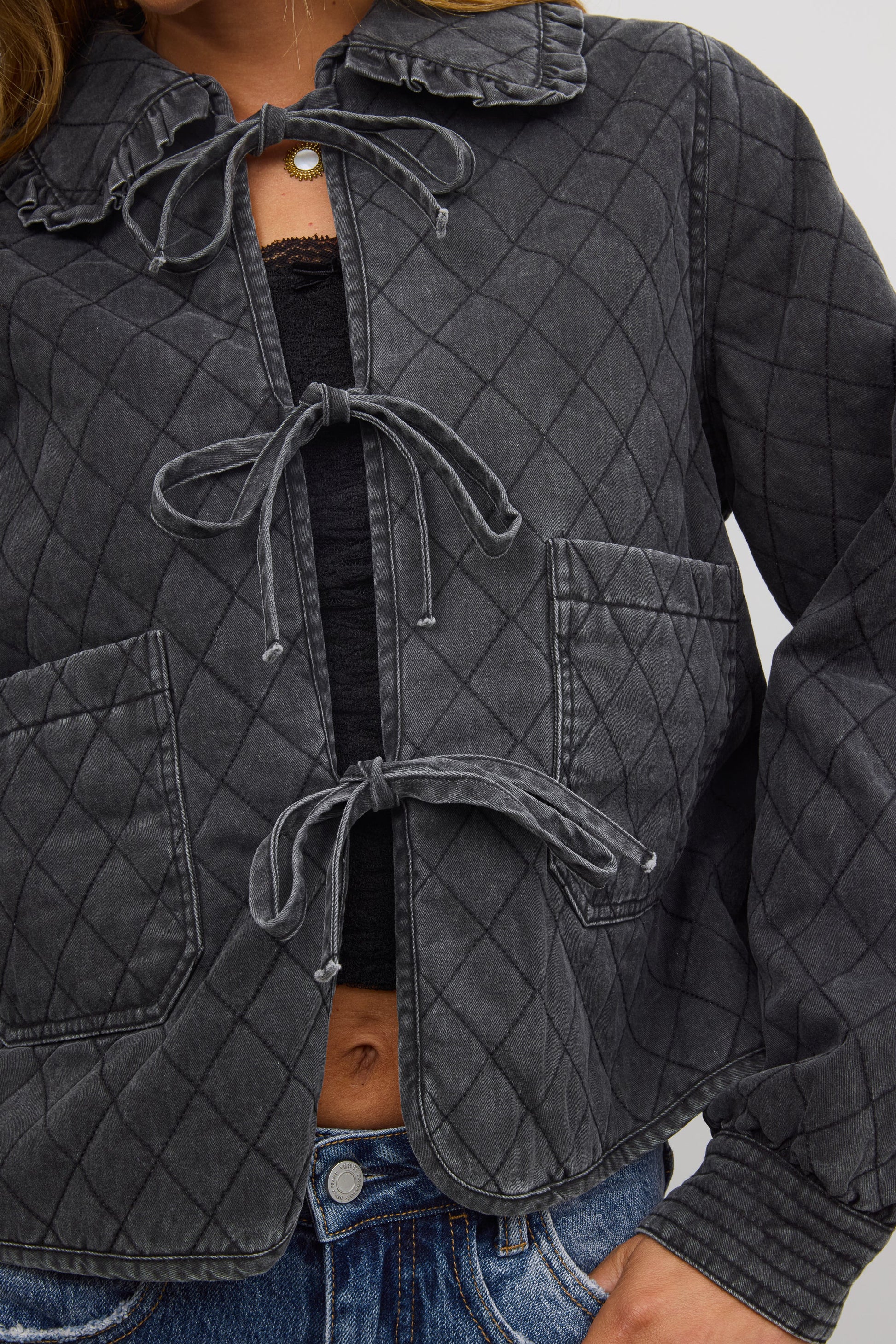Tammy Collared Jacket in Faded Black - FINAL SALE