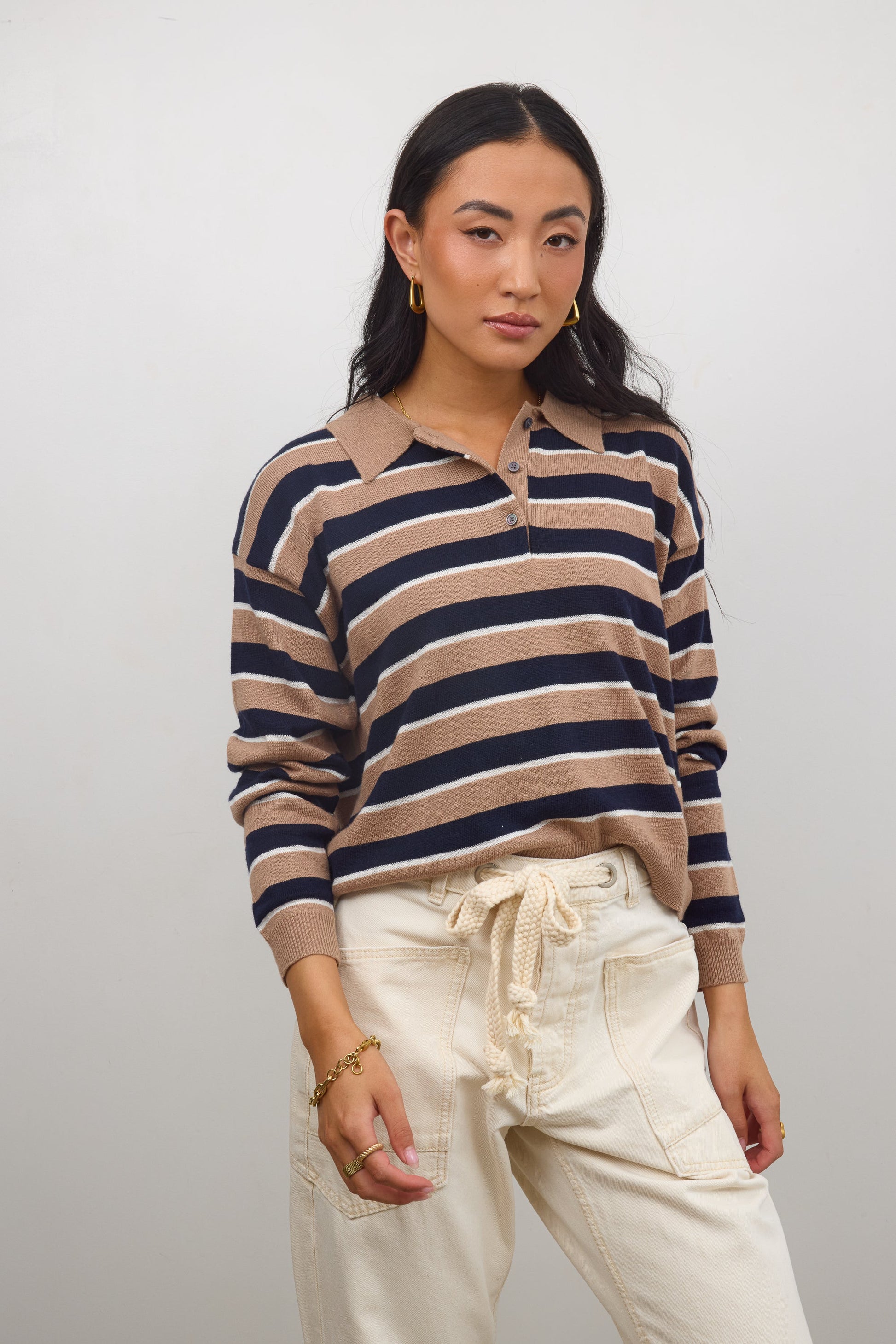 Morgan Striped Sweater in Taupe