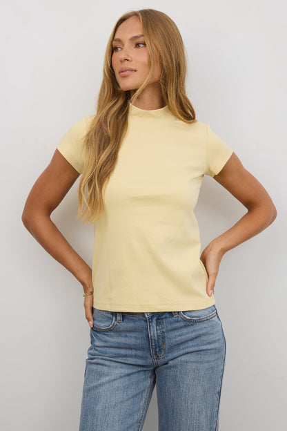 Marley Mock Neck Tee in Yellow