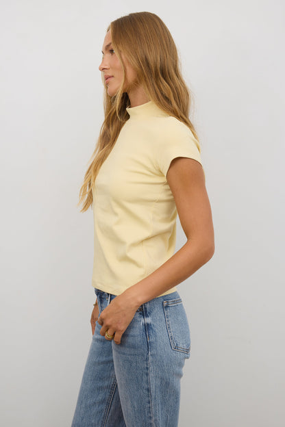 Marley Mock Neck Tee in Yellow