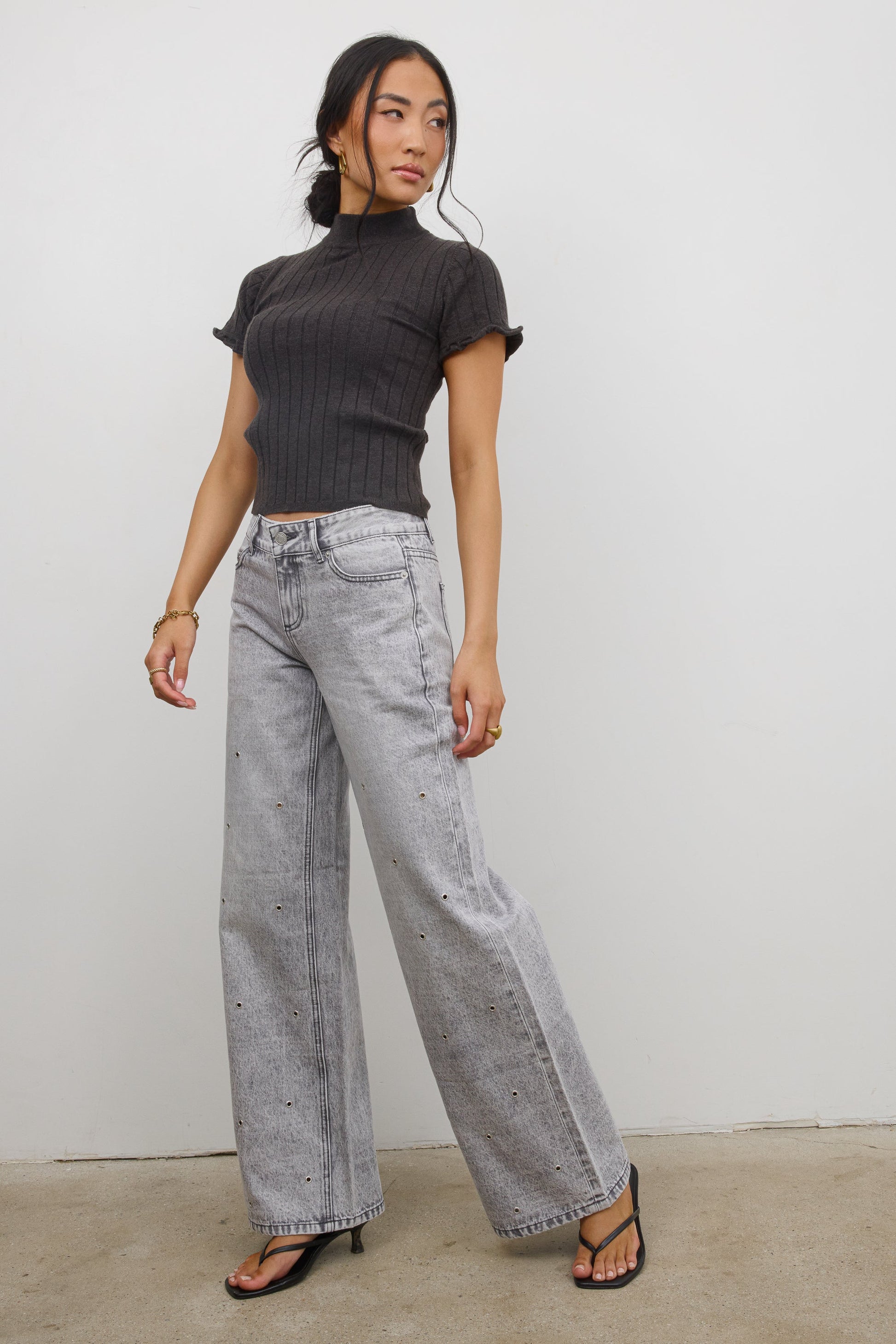 Amara Ribbed Top in Charcoal