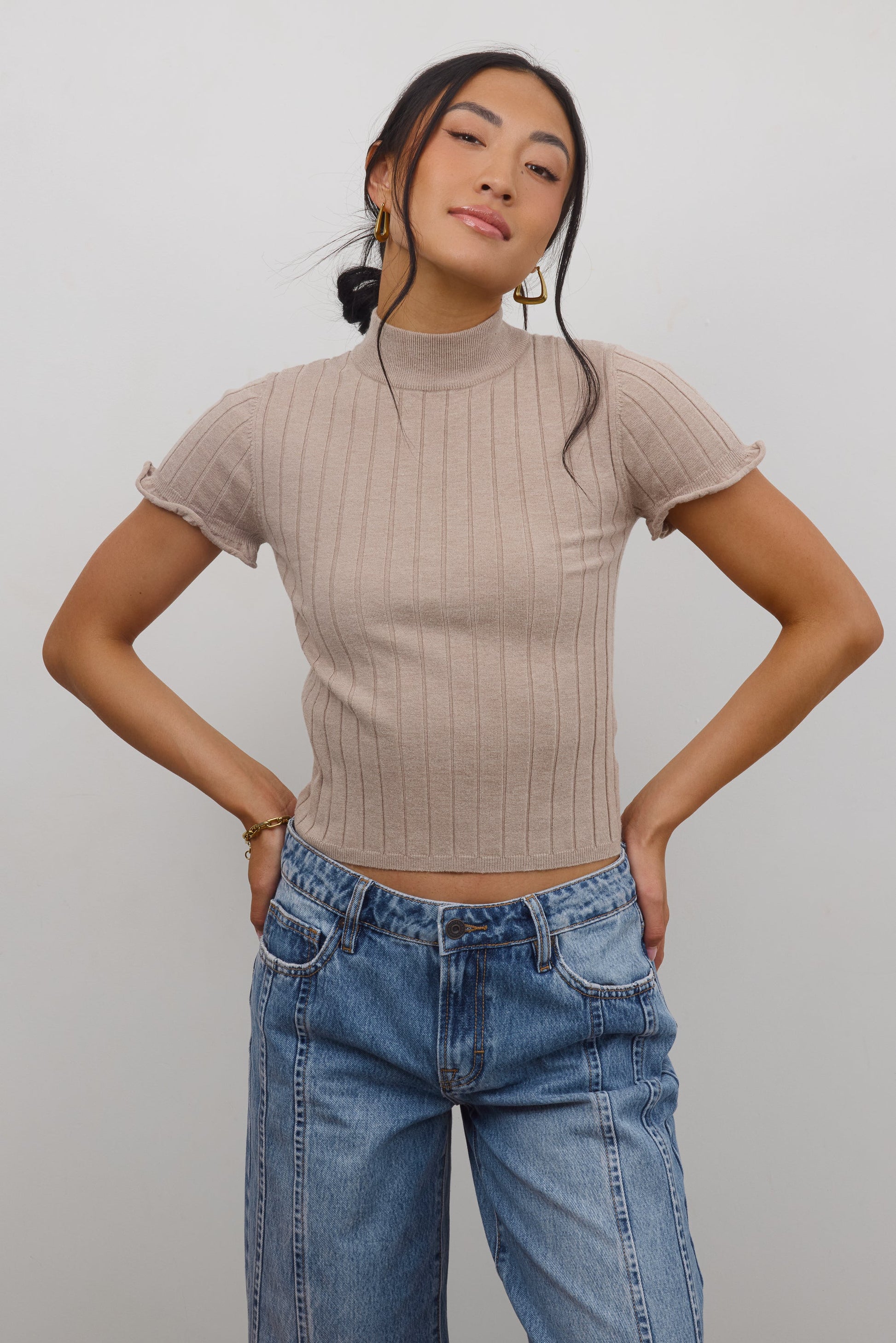 Amara Ribbed Top in Taupe