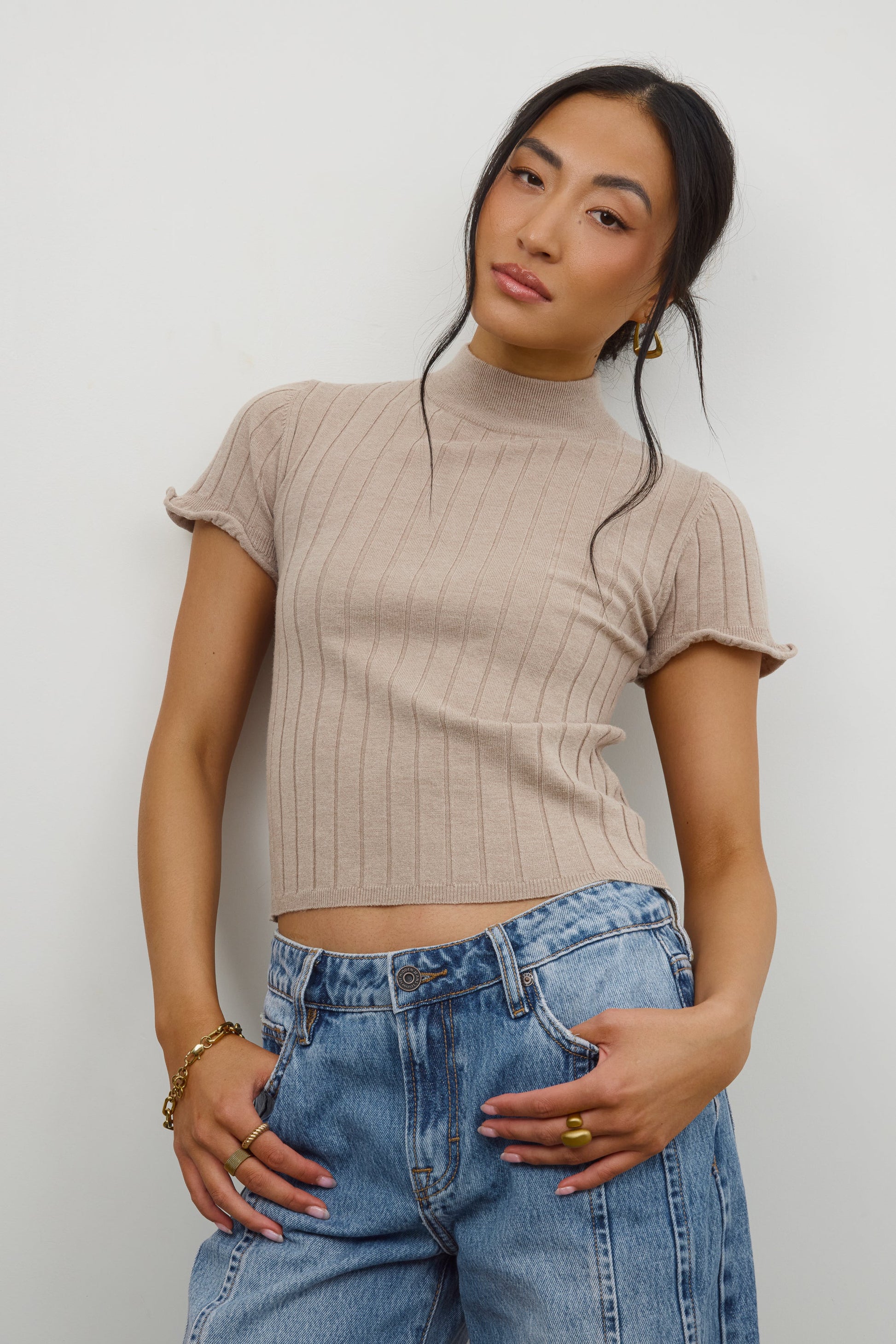 Amara Ribbed Top in Taupe