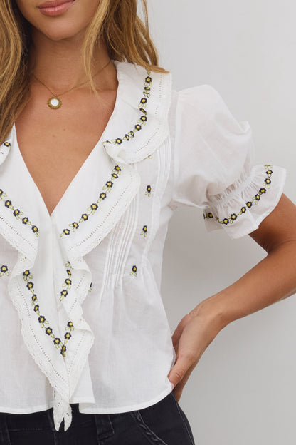 Suzie Embroidered Blouse in Off White - FINAL SALE