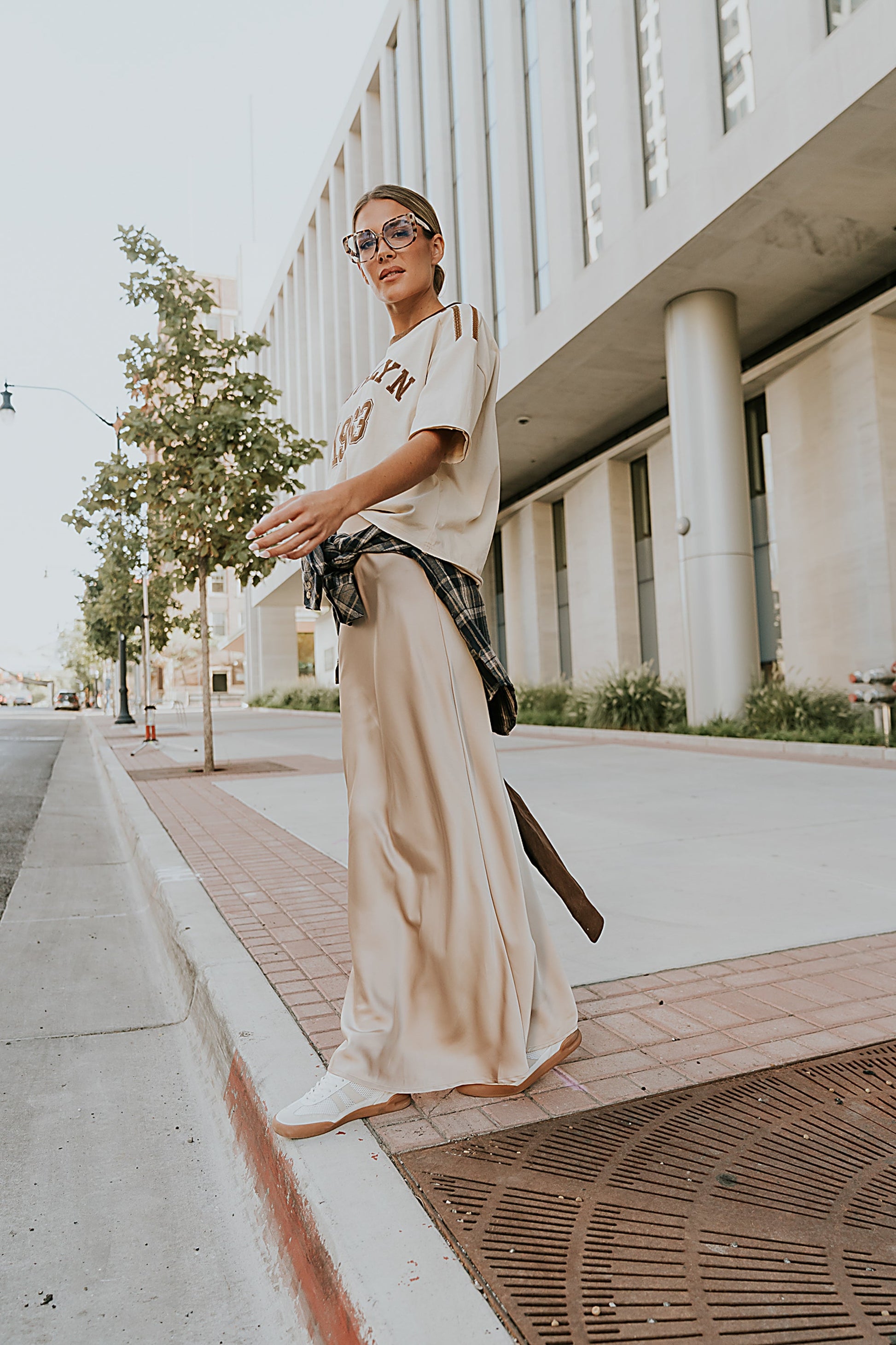 Robbin Satin Maxi Skirt in Tan - FINAL SALE