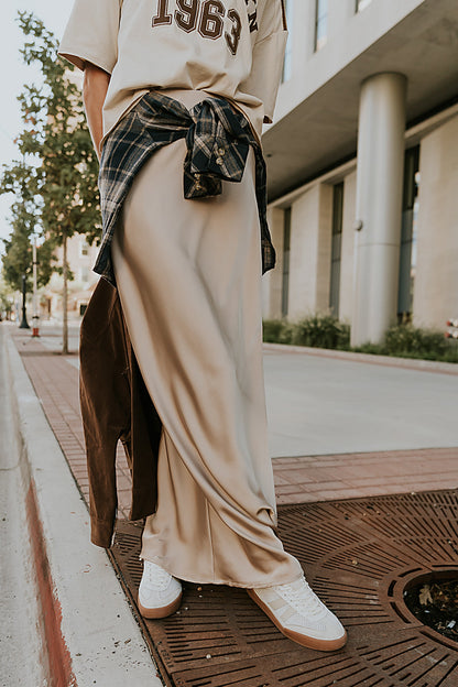 Robbin Satin Maxi Skirt in Tan - FINAL SALE