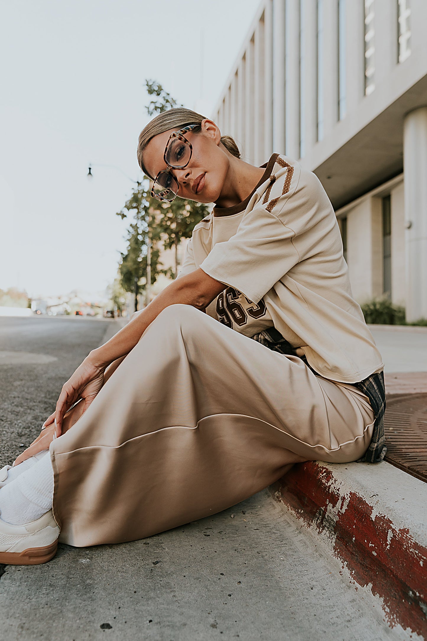 Robbin Satin Maxi Skirt in Tan - FINAL SALE